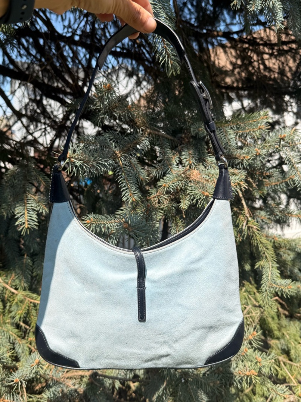 RARE COACH Y2K Baby Blue Suede Mini Hampton Shoulder Bag Vintage - Picture 2 of 9